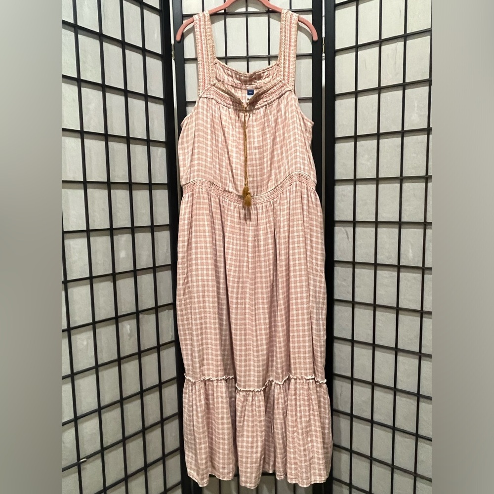 OLD NAVY SLEEVELESS WAIST DEFINED Pink Checkered COTTAGECORE MAXI Dress SIZE XXL - Picture 3 of 11